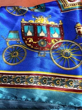 Silky Cinderella Carriage Print Scarf in Royal Blue & Teal